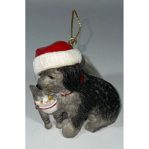 NEW Kurt Adler Grey Dog Cat Kitten Santa Hat Christmas Holiday Ornament Stouffer